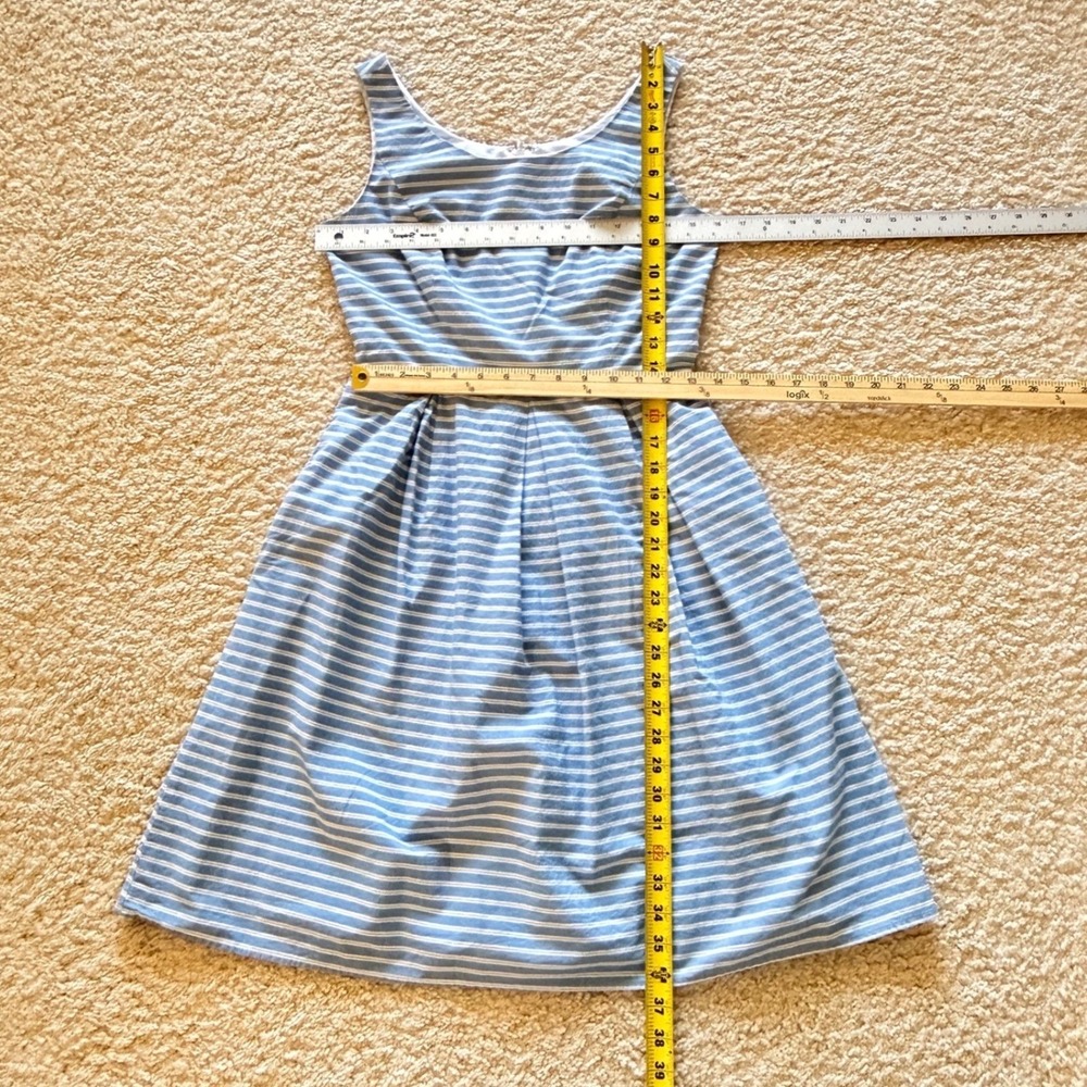Eliza J Blue White Striped Cotton Fit Flare Dress Sleeveless Pleated Size 2 - Picture 12 of 14